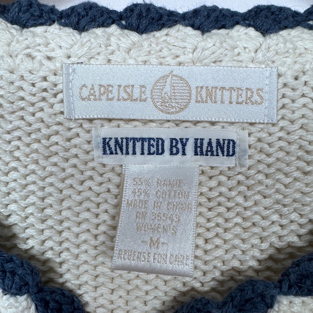 Cape Isle Knitters Sweater Womens M Ivory Hand Knit Grandma Snowmen Festive VTG - Picture 5 of 16
